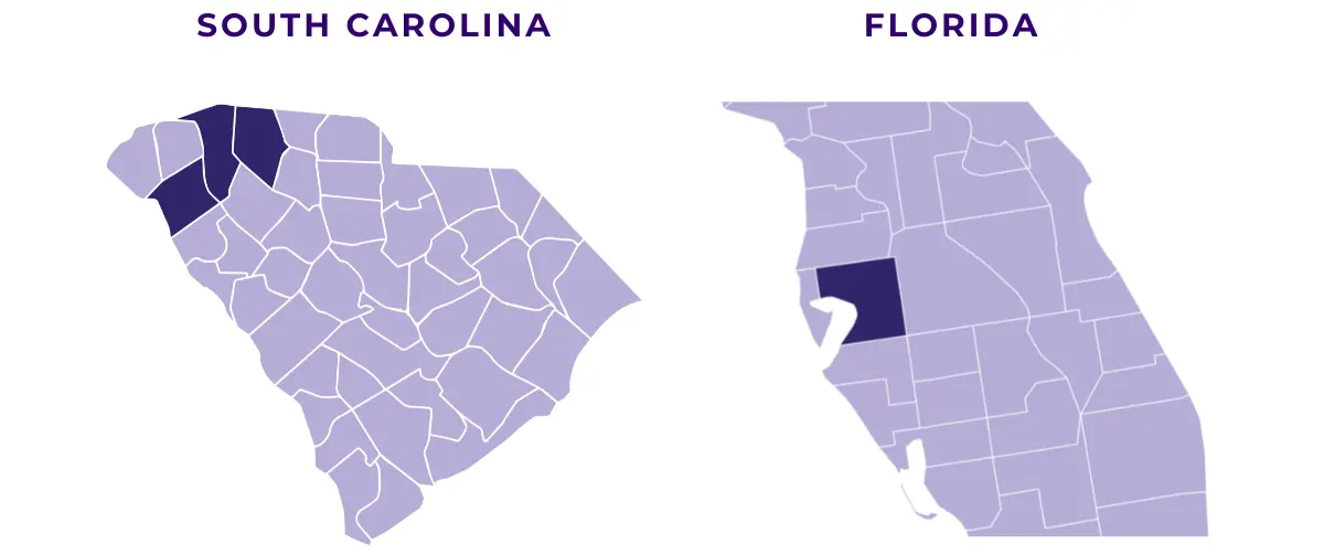 South Carolina and Florida map